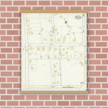 Old map wall art mockup — magnetic wood frame on brick wall — Sanborn Fire Insurance Map from Eagle Lake, Colorado County, Texas (1912), Sheet #0005