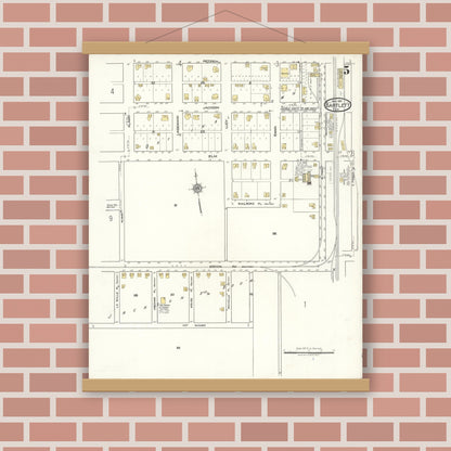 Old map wall art mockup — magnetic wood frame on brick wall — Sanborn Fire Insurance Map from Bartlett, Bell and Williamson Counties, Texas (1921), Sheet #0005