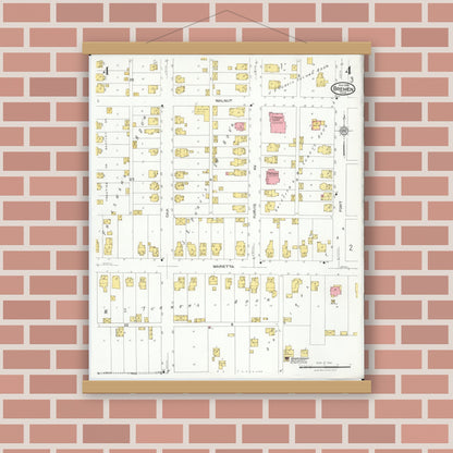 Old map wall art mockup — magnetic wood frame on brick wall — Sanborn Fire Insurance Map from Bremen, Fairfield County, Ohio (1926), Sheet #0004