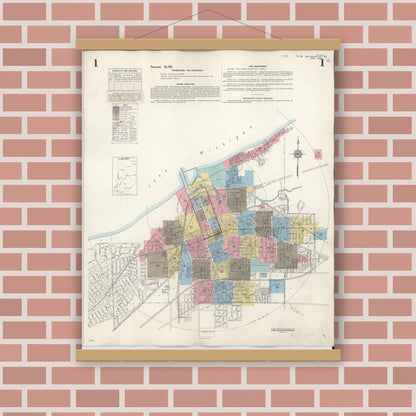 Old map wall art mockup — magnetic wood frame on brick wall — Sanborn Fire Insurance Map from Michigan City, La Porte County, Indiana (1948) - Complete Map Set