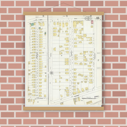 Old map wall art mockup — magnetic wood frame on brick wall — Sanborn Fire Insurance Map from Everett, Middlesex County, Massachusetts (1903), Sheet #0015