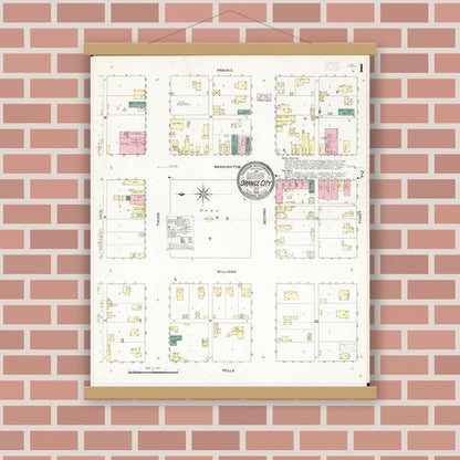 Old map wall art mockup — magnetic wood frame on brick wall — Sanborn Fire Insurance Map from Orange City, Sioux County, Iowa (1909), Sheet #0001
