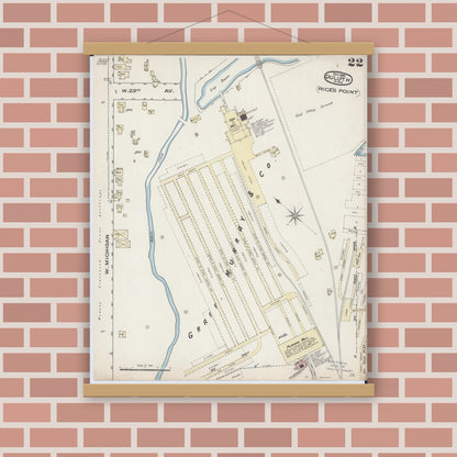 Old map wall art mockup — magnetic wood frame on brick wall — Sanborn Fire Insurance Map from Duluth, Saint Louis County, Minnesota (1885), Sheet #0022