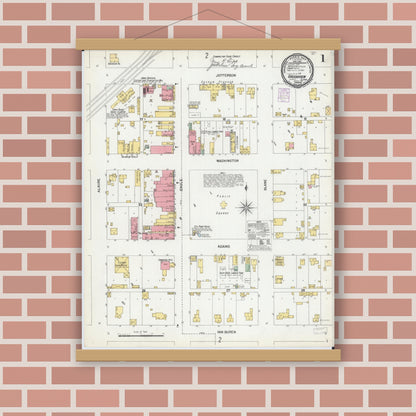 Old map wall art mockup — magnetic wood frame on brick wall — Sanborn Fire Insurance Map from Greenview, Menard County, Illinois (1901) - Complete Map Set