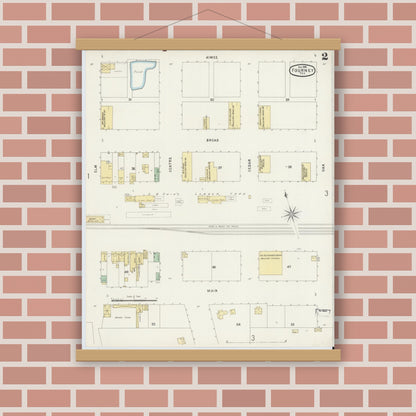 Old map wall art mockup — magnetic wood frame on brick wall — Sanborn Fire Insurance Map from Forney, Kaufman County, Texas (1896), Sheet #0002