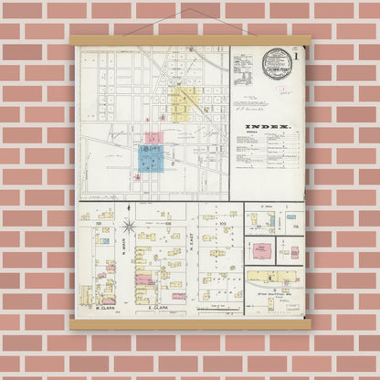 Old map wall art mockup — magnetic wood frame on brick wall — Sanborn Fire Insurance Map from Crown Point, Lake County, Indiana (1892) - Complete Map Set