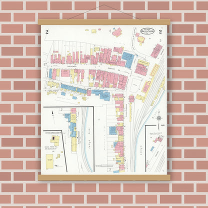 Old map wall art mockup — magnetic wood frame on brick wall — Sanborn Fire Insurance Map from Mauch Chunk, Carbon County, Pennsylvania (1930), Sheet #0002
