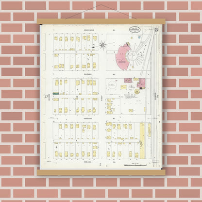 Old map wall art mockup — magnetic wood frame on brick wall — Sanborn Fire Insurance Map from Kankakee, Kankakee County, Illinois (1907), Sheet #0003