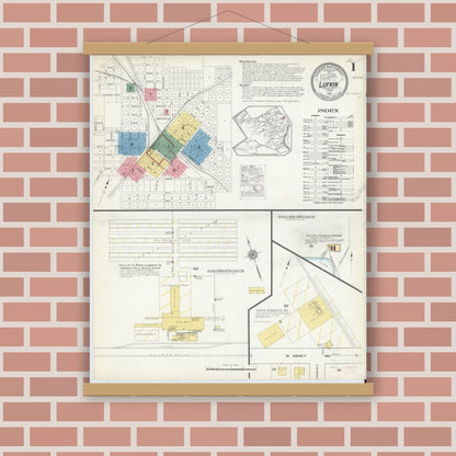 Old map wall art mockup — magnetic wood frame on brick wall — Sanborn Fire Insurance Map from Lufkin, Angelina County, Texas (1915) - Complete Map Set