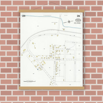 Old map wall art mockup — magnetic wood frame on brick wall — Sanborn Fire Insurance Map from Towanda, Bradford County, Pennsylvania (1927), Sheet #0020