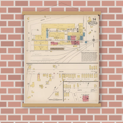 Old map wall art mockup — magnetic wood frame on brick wall — Sanborn Fire Insurance Map from Sault Sainte Marie, Chippewa County, Michigan (1922), Sheet #0034