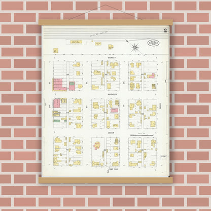 Old map wall art mockup — magnetic wood frame on brick wall — Sanborn Fire Insurance Map from Hearne, Robertson County, Texas (1901), Sheet #0002
