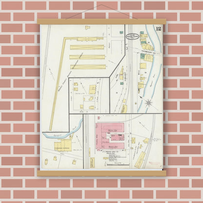 Old map wall art mockup — magnetic wood frame on brick wall — Sanborn Fire Insurance Map from Hyde Park, Norfolk County, Massachusetts (1896), Sheet #0012