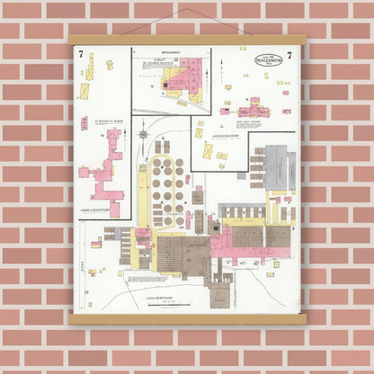 Old map wall art mockup — magnetic wood frame on brick wall — Sanborn Fire Insurance Map from New Lexington, Perry County, Ohio (1926), Sheet #0007