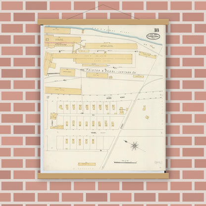 Old map wall art mockup — magnetic wood frame on brick wall — Sanborn Fire Insurance Map from Cheboygan, Cheboygan County, Michigan (1907), Sheet #0018