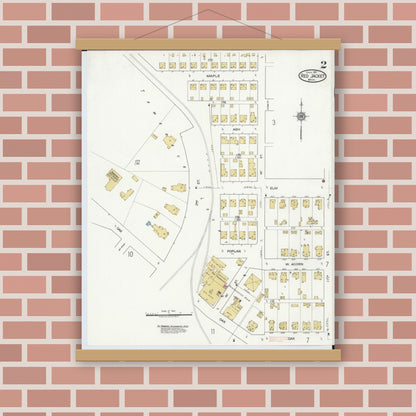 Old map wall art mockup — magnetic wood frame on brick wall — Sanborn Fire Insurance Map from Red Jacket, Houghton County, Michigan (1917), Sheet #0002