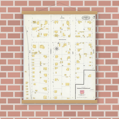 Old map wall art mockup — magnetic wood frame on brick wall — Sanborn Fire Insurance Map from Jacksonville, Cherokee County, Texas (1906), Sheet #0007