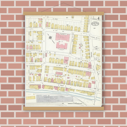 Old map wall art mockup — magnetic wood frame on brick wall — Sanborn Fire Insurance Map from Steelton, Dauphin County, Pennsylvania (1915), Sheet #0004