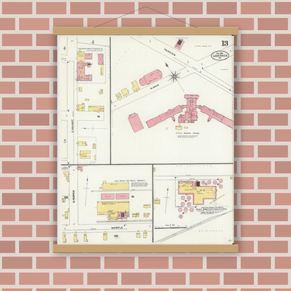Old map wall art mockup — magnetic wood frame on brick wall — Sanborn Fire Insurance Map from Lock Haven, Clinton County, Pennsylvania (1906), Sheet #0013