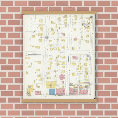 Old map wall art mockup — magnetic wood frame on brick wall — Sanborn Fire Insurance Map from Warrensburg, Johnson County, Missouri (1898), Sheet #0003