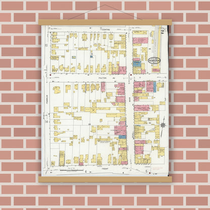 Old map wall art mockup — magnetic wood frame on brick wall — Sanborn Fire Insurance Map from Hempstead, Nassau County, New York (1919) - Complete Map Set