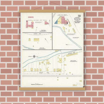 Old map wall art mockup — magnetic wood frame on brick wall — Sanborn Fire Insurance Map from Shamokin, Northumberland County, Pennsylvania (1913), Sheet #0032