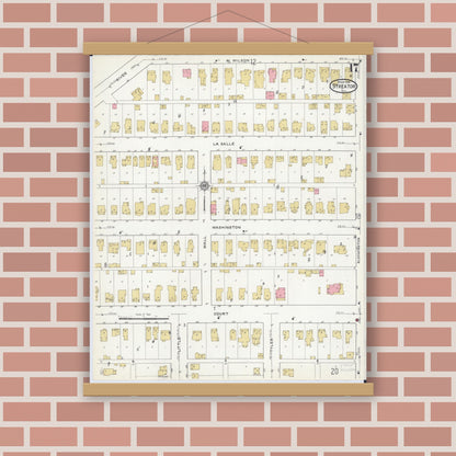 Old map wall art mockup — magnetic wood frame on brick wall — Sanborn Fire Insurance Map from Streator, La Salle County, Illinois (1916), Sheet #0017