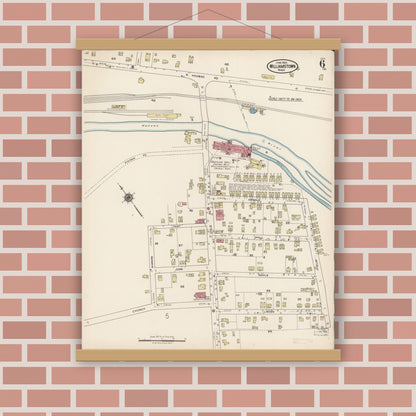 Old map wall art mockup — magnetic wood frame on brick wall — Sanborn Fire Insurance Map from Williamstown, Berkshire County, Massachusetts (1922), Sheet #0006