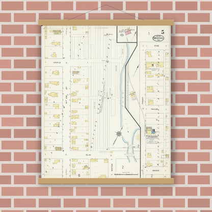 Old map wall art mockup — magnetic wood frame on brick wall — Sanborn Fire Insurance Map from Medford, Taylor County, Wisconsin (1913), Sheet #0005