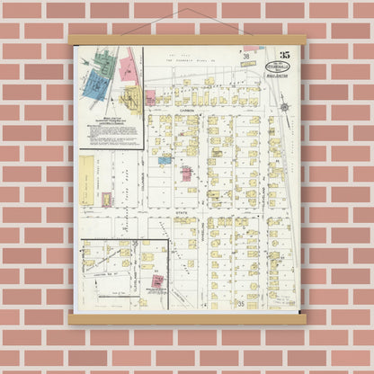Old map wall art mockup — magnetic wood frame on brick wall — Sanborn Fire Insurance Map from Steubenville, Jefferson County, Ohio (1913), Sheet #0035