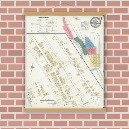 Old map wall art mockup — magnetic wood frame on brick wall — Sanborn Fire Insurance Map from West Fairview, Cumberland County, Pennsylvania (1910) - Complete Map Set