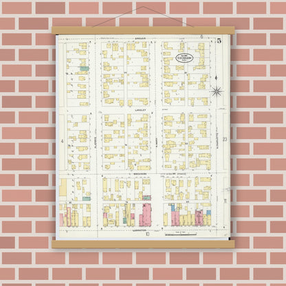 Old map wall art mockup — magnetic wood frame on brick wall — Sanborn Fire Insurance Map from Escanaba, Delta County, Michigan (1906), Sheet #0005