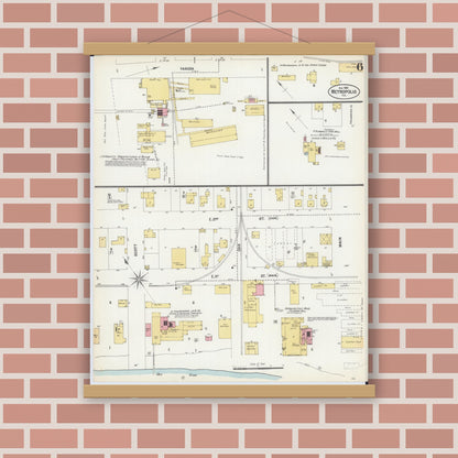 Old map wall art mockup — magnetic wood frame on brick wall — Sanborn Fire Insurance Map from Metropolis, Massac County, Illinois (1902), Sheet #0006