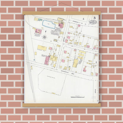 Old map wall art mockup — magnetic wood frame on brick wall — Sanborn Fire Insurance Map from Waterloo, Monroe County, Illinois (1906), Sheet #0005
