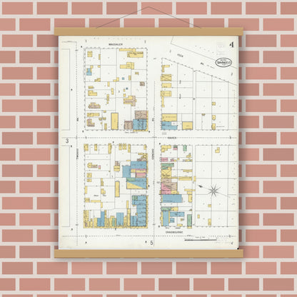Old map wall art mockup — magnetic wood frame on brick wall — Sanborn Fire Insurance Map from San Angelo, Tom Green County, Texas (1900), Sheet #0004