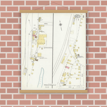 Old map wall art mockup — magnetic wood frame on brick wall — Sanborn Fire Insurance Map from Wharton, Wharton County, Texas (1912), Sheet #0006