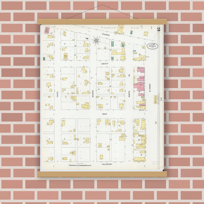 Old map wall art mockup — magnetic wood frame on brick wall — Sanborn Fire Insurance Map from Xenia, Clay County, Illinois (1899), Sheet #0002