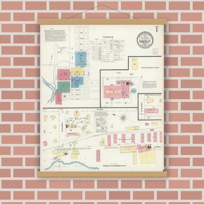 Old map wall art mockup — magnetic wood frame on brick wall — Sanborn Fire Insurance Map from Gonzales, Gonzales County, Texas (1907) - Complete Map Set