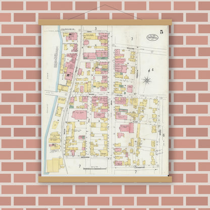 Old map wall art mockup — magnetic wood frame on brick wall — Sanborn Fire Insurance Map from Catskill, Greene County, New York (1903), Sheet #0005