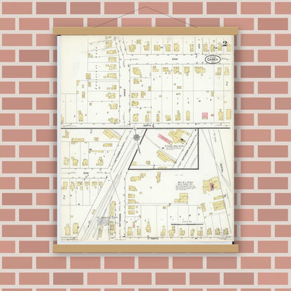 Old map wall art mockup — magnetic wood frame on brick wall — Sanborn Fire Insurance Map from Carey, Wyandot County, Ohio (1916), Sheet #0002