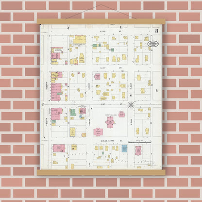 Old map wall art mockup — magnetic wood frame on brick wall — Sanborn Fire Insurance Map from Fairmont, Martin County, Minnesota (1905), Sheet #0003