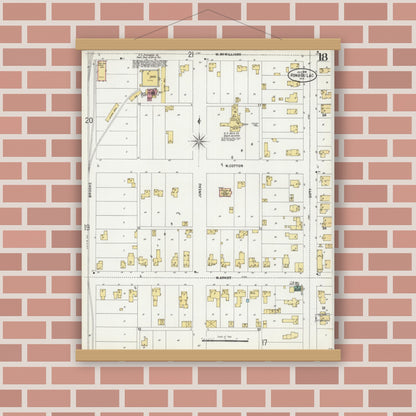 Old map wall art mockup — magnetic wood frame on brick wall — Sanborn Fire Insurance Map from Fond du Lac, Fond du Lac County, Wisconsin (1898), Sheet #0018