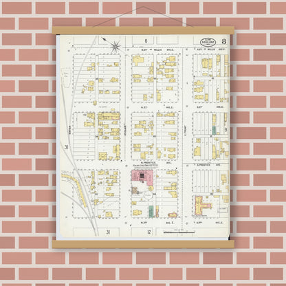 Old map wall art mockup — magnetic wood frame on brick wall — Sanborn Fire Insurance Map from Ashland, Ashland County, Wisconsin (1901), Sheet #0008