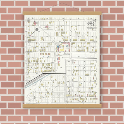 Old map wall art mockup — magnetic wood frame on brick wall — Sanborn Fire Insurance Map from Juniata, Blair County, Pennsylvania (1925), Sheet #0005
