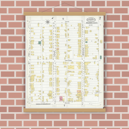 Old map wall art mockup — magnetic wood frame on brick wall — Sanborn Fire Insurance Map from Vandergrift, Westmoreland County, Pennsylvania (1909), Sheet #0007