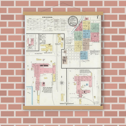 Old map wall art mockup — magnetic wood frame on brick wall — Sanborn Fire Insurance Map from Noblesville, Hamilton County, Indiana (1898) - Complete Map Set