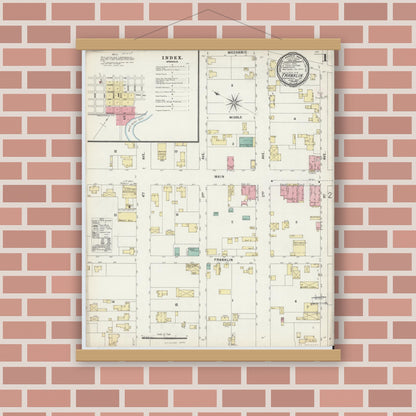Old map wall art mockup — magnetic wood frame on brick wall — Sanborn Fire Insurance Map from Franklin, Independent Cities, Virginia (1897) - Complete Map Set