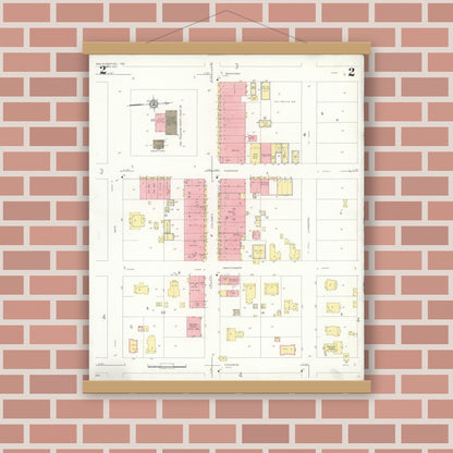 Old map wall art mockup — magnetic wood frame on brick wall — Sanborn Fire Insurance Map from San Augustine, San Augustine County, Texas (1937), Sheet #0002