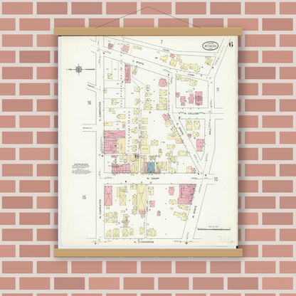 Old map wall art mockup — magnetic wood frame on brick wall — Sanborn Fire Insurance Map from Athens, Athens County, Ohio (1914), Sheet #0006