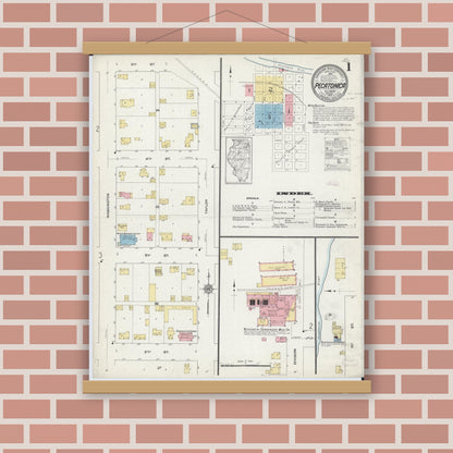Old map wall art mockup — magnetic wood frame on brick wall — Sanborn Fire Insurance Map from Pecatonica, Winnebago County, Illinois (1912), Sheet #0001